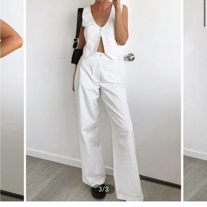 White Levanzo Cotton Linen Two Piece Pants Set